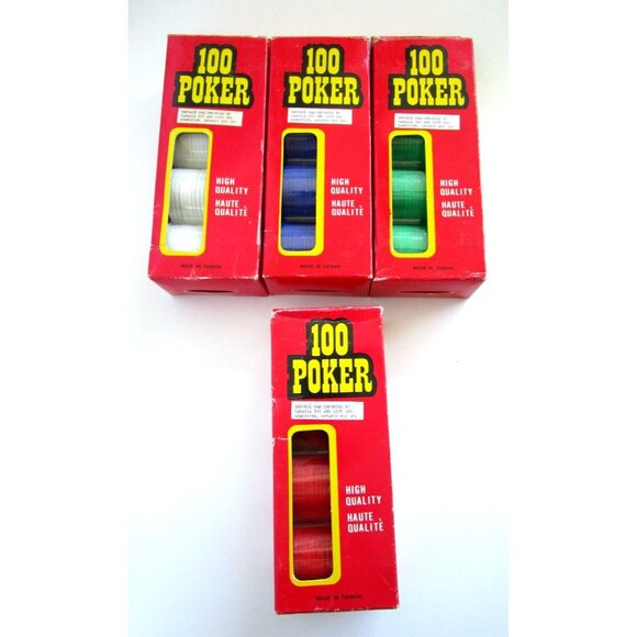 Vintage Poker Chips Blue/Green/White Boxes of 100 - Red Box Not Full Box -Taiwan - Picture 1 of 12